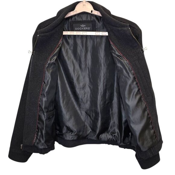 Dockers Men's L Charcoal Black Wool Blend Full Zip Bomber Coat Jacket - Picture 8 of 16